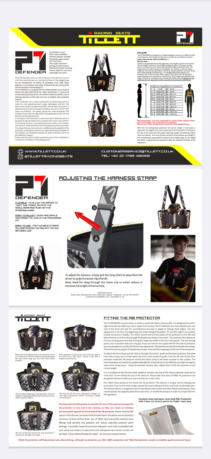 Tillet P1 Defender rib protector CIK (11 x sizes)